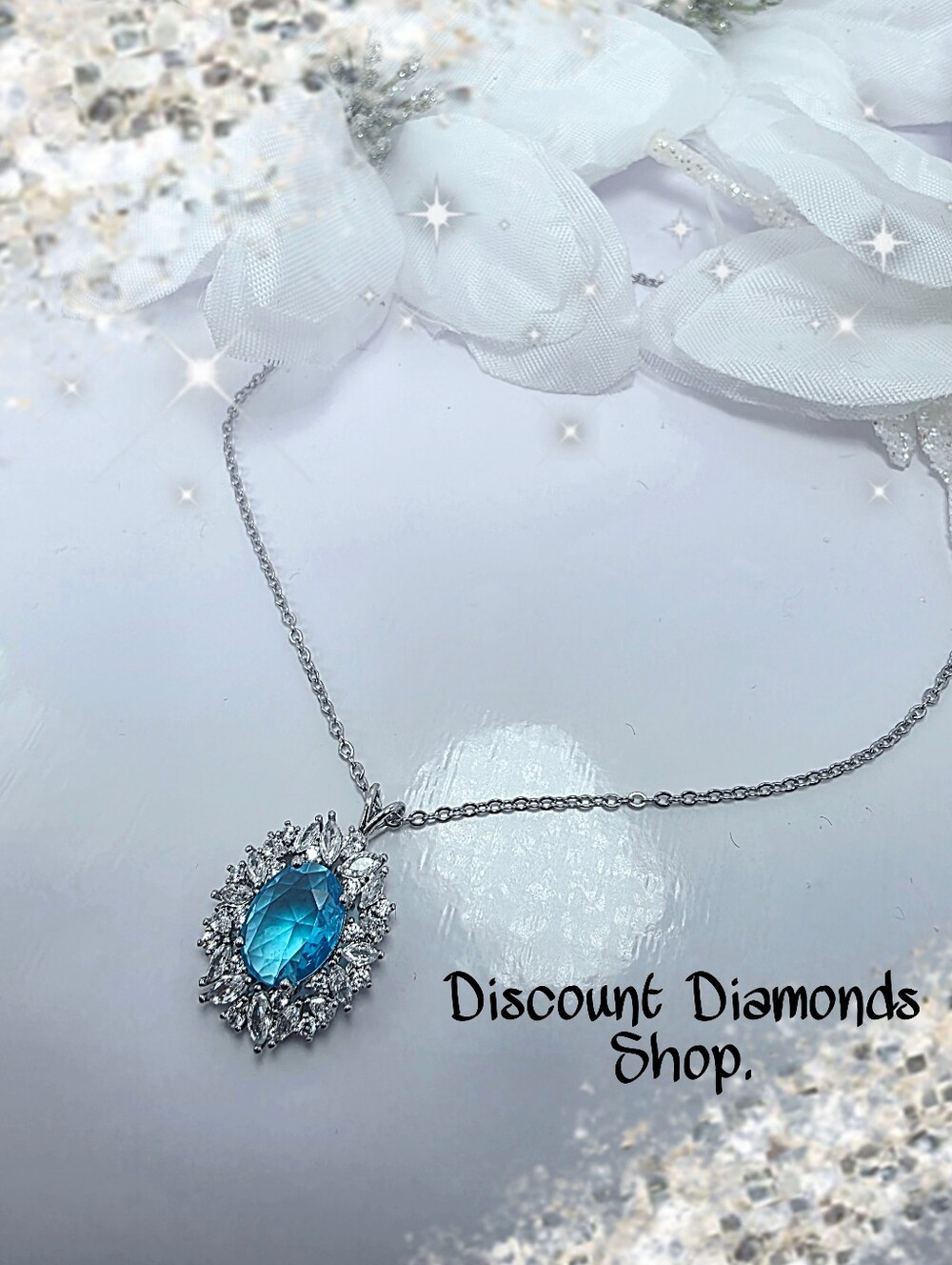 Paraiba Tourmaline Pendant Necklace Marquise & Round Sapphire 18K White Gold 925